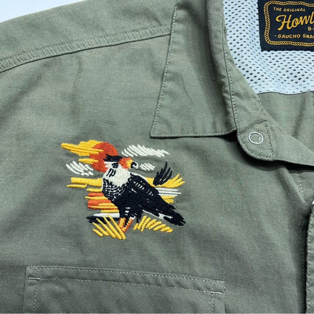 Howler Bros Gaucho SnapShirt Mens Size XL Green Caracaras Hawks Rodeo Vented - Picture 5 of 16